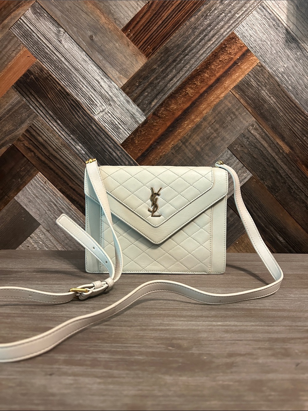 YSL Gaby Cream Quilted Leather Shoulder Bag